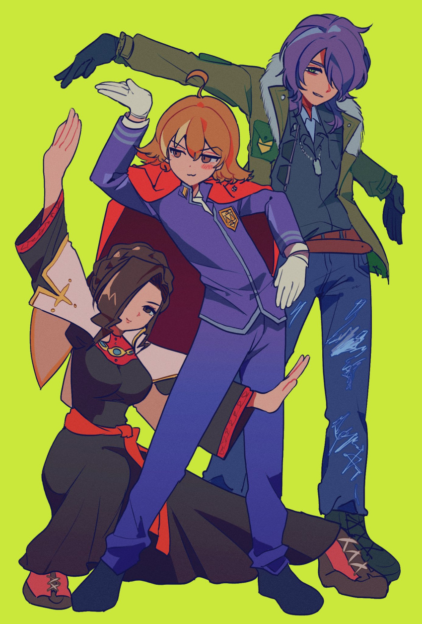 1girl, 2boys, :3, ace_attorney, ace_attorney_investigations, ace_attorney_investigations_2:_prosecutor's_gambit, belt, black_dress