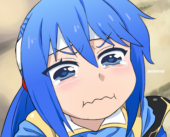 1boy, :i, armor, black_armor, blue_cape, blue_eyes, blue_hair, blue_tunic