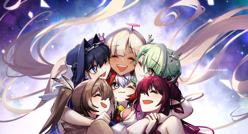 6+girls, :3, absurdres, adarin, ahoge, antlers, black_hair, blonde_hair