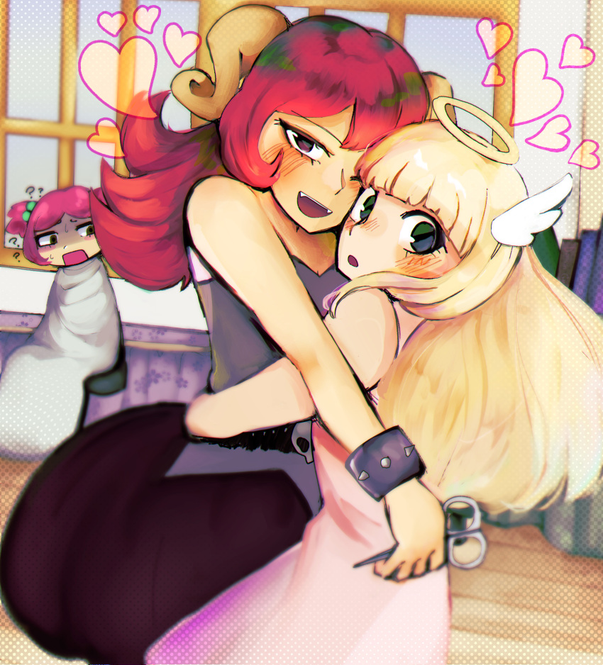 2girls, absurdres, angel, angel_(devilish_hairdresser), angel_and_devil, blonde_hair, bracelet, demon_girl