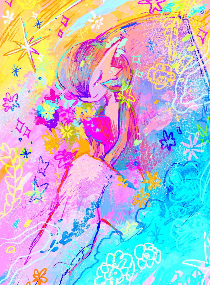 1girl, absurdres, bob_cut, closed_eyes, closed_mouth, colored_skin, colorful, commentary_request
