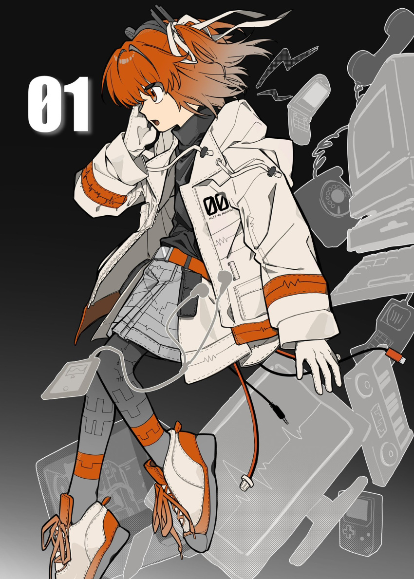 1girl, a.i._voice, adachi_rei, antique_phone, belt, black_sweater, cellphone, commentary_request
