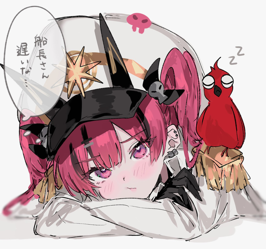 1girl, aogisa, bird, black_bow, black_gloves, blush, bow, closed_eyes