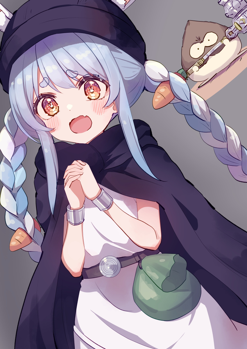 1girl, :o, absurdres, animal_ear_fluff, animal_ears, belt, belt_buckle, belt_pouch