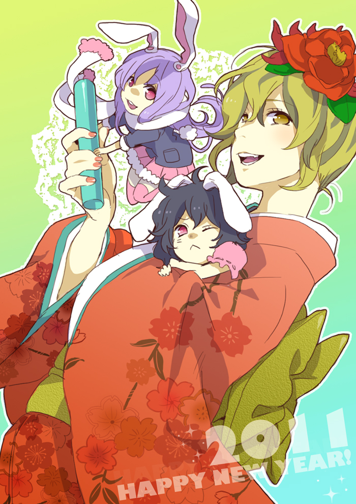bad_id, inaba_tewi, japanese_clothes, kimono, minigirl, multiple_girls, reisen_udongein_inaba, tongori