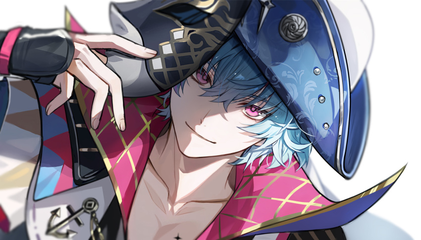 anchor, anchor_ornament, artist_request, blue_eyes, brant_(wuthering_waves), fingerless_gloves, gloves, hat