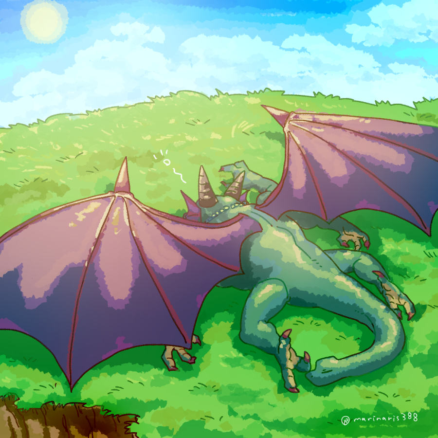 1boy, bat_wings, bead_necklace, beads, blue_sky, claws, closed_eyes, commentary_request