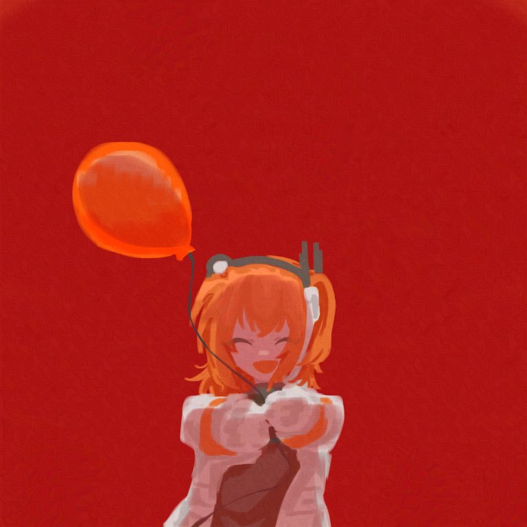 1girl, a.i._voice, adachi_rei, azunishi_(azns_0), balloon, black_shirt, closed_eyes, facing_viewer