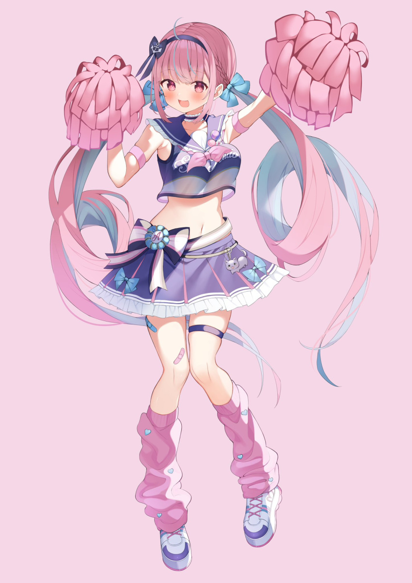 1girl, :d, ahoge, alternate_costume, arm_strap, armpit_peek, bandaid, bandaid_on_leg