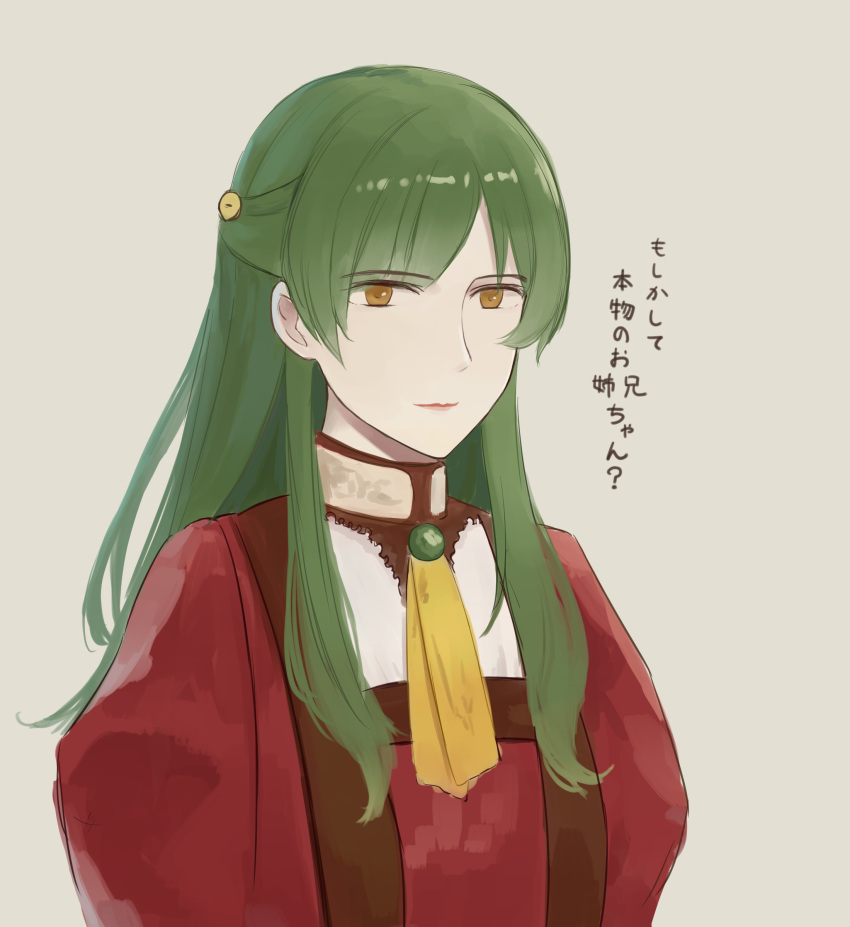 1girl, absurdres, closed_mouth, elin_(game), gem, green_brooch, green_gemstone, green_hair