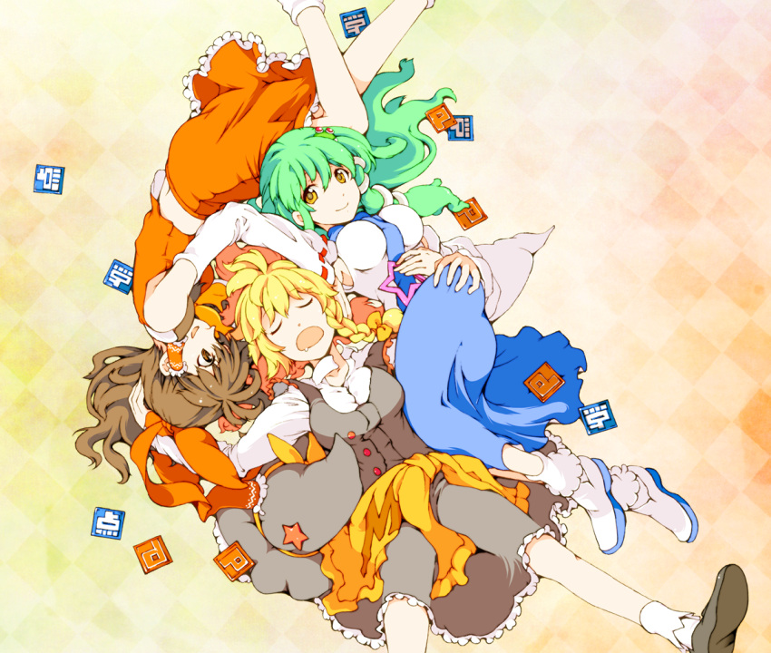 ahoge, armpits, ascot, ass, ass_grab, blonde_hair, bow, braid