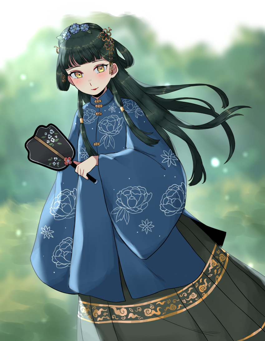 1girl, aoqun, beizi_(clothing), green_hair, hair_rings, highres, kuroussa, long_hair