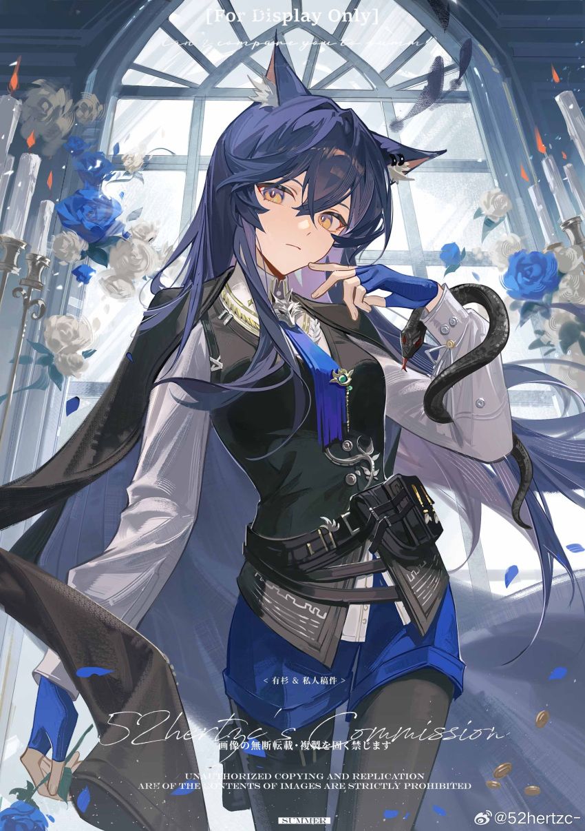 1girl, 52hertz, absurdres, animal_ear_fluff, animal_ears, arknights, arm_snake, belt