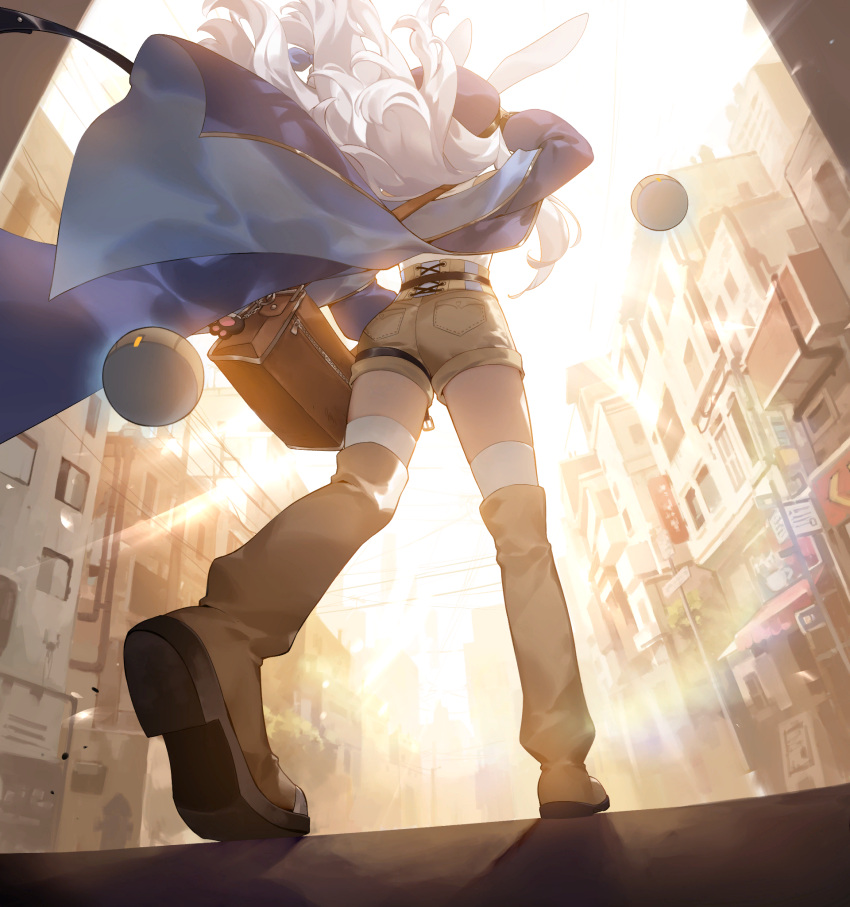 1girl, animal_ears, artist_request, bag, blue_coat, boots, check_artist, coat