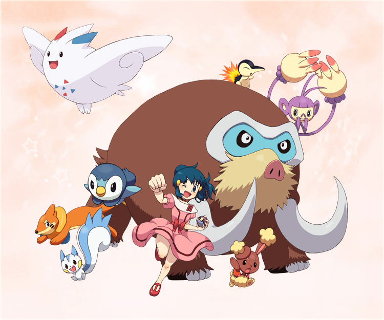 1girl, alternate_hairstyle, ambipom, blue_eyes, blue_hair, blush, buizel, buneary