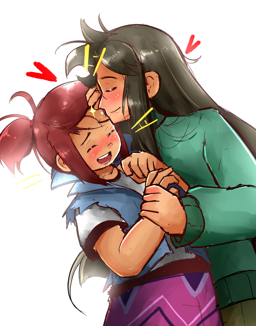 2girls, absurdres, brown_hair, chinmissouri, closed_eyes, closed_mouth, heart, highres