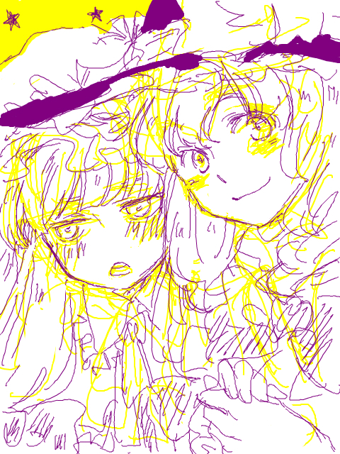 2girls, blush, embarrassed, face, hand_holding, hat, holding_hands, kirisame_marisa