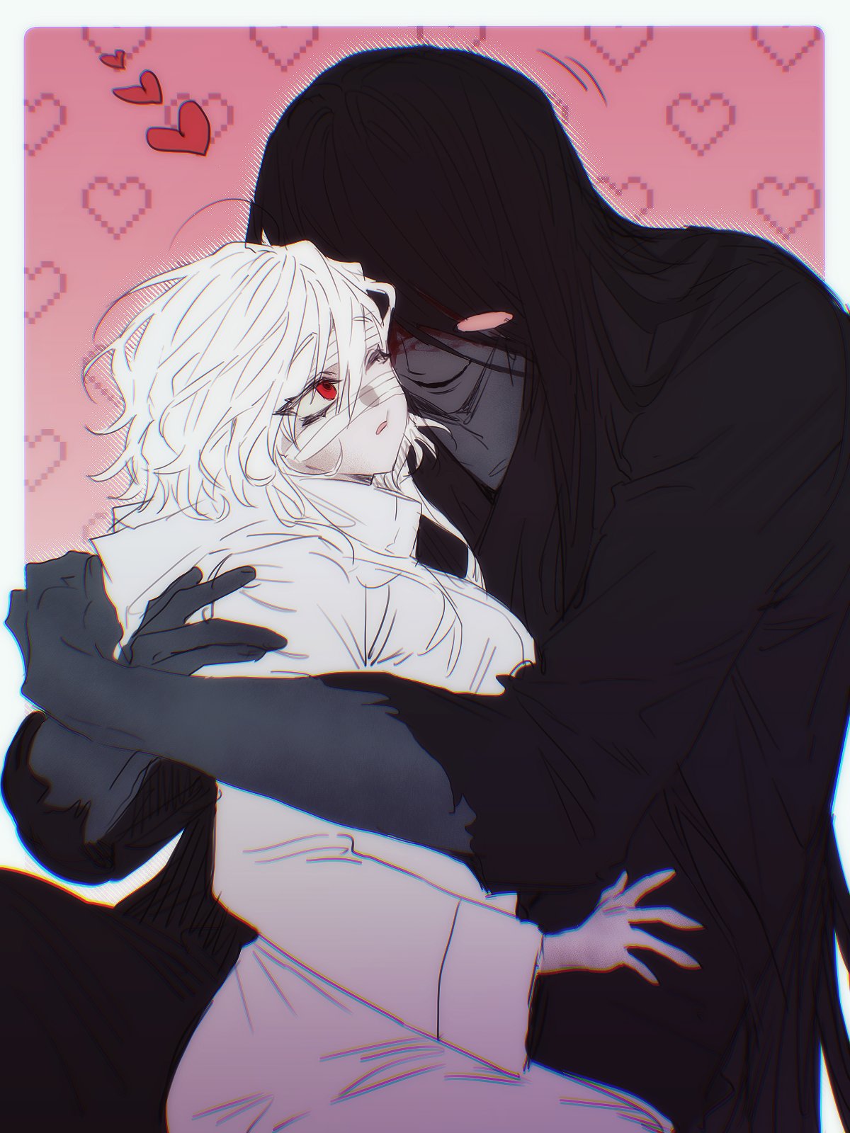 1boy, 1girl, bandaged_head, bandages, black_hair, black_kimono, blood, blood_on_face