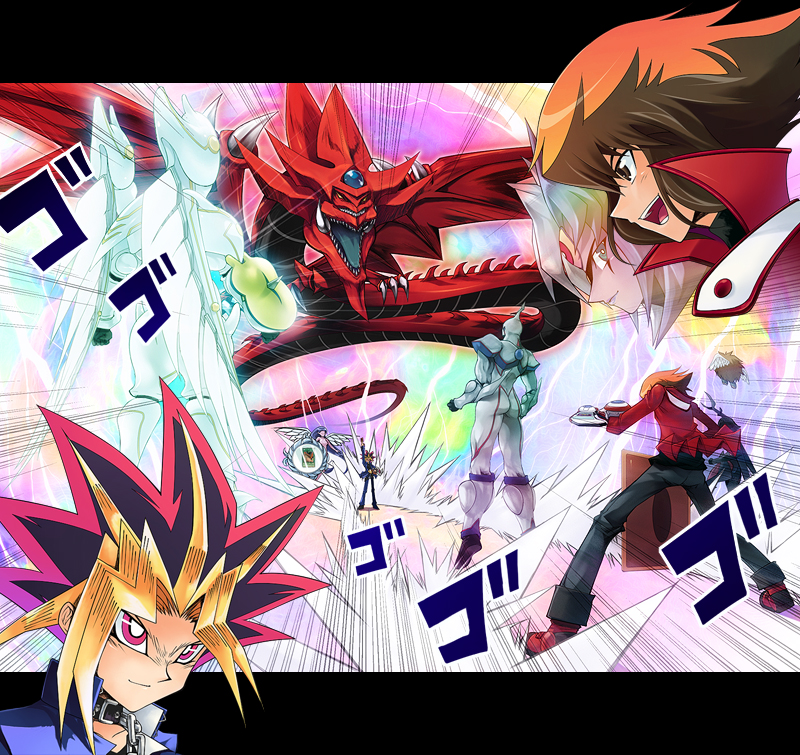 brown_hair, dragon, duel_disk, duel_monster, elemental_hero_neos, elemental_hero_shining_flare_wingman, epic, lazward