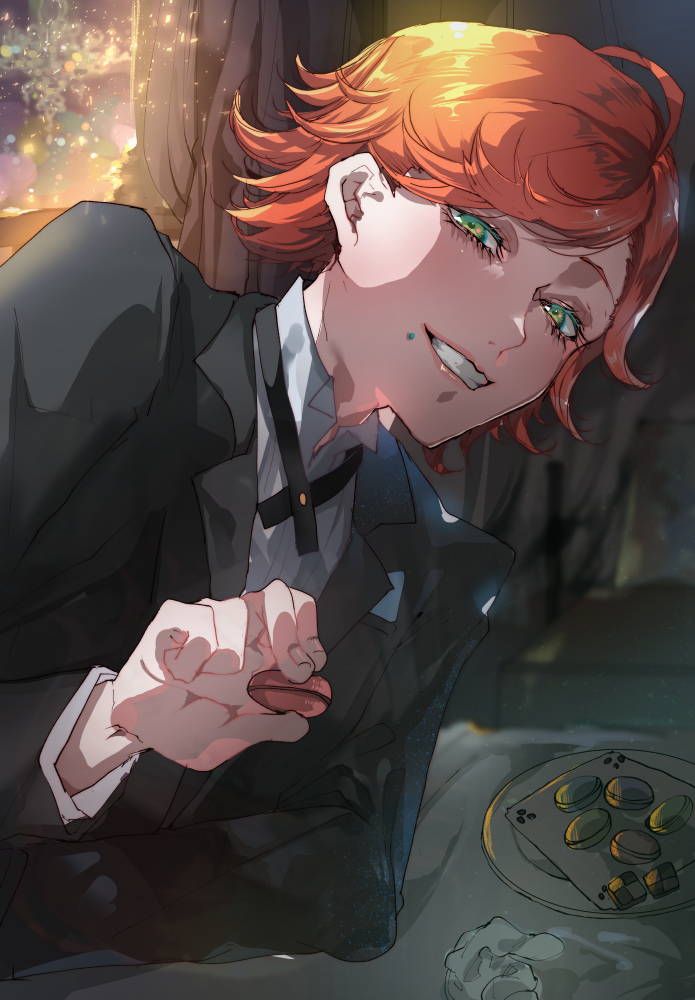 1boy, ahoge, black_jacket, bungou_stray_dogs, butler, collared_shirt, commentary_request, cross_tie