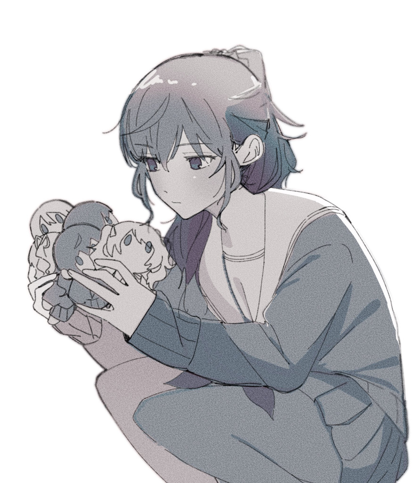 1girl, akiduki_tuki, asahina_mafuyu, blush, bow, cardigan, closed_mouth, grey_serafuku