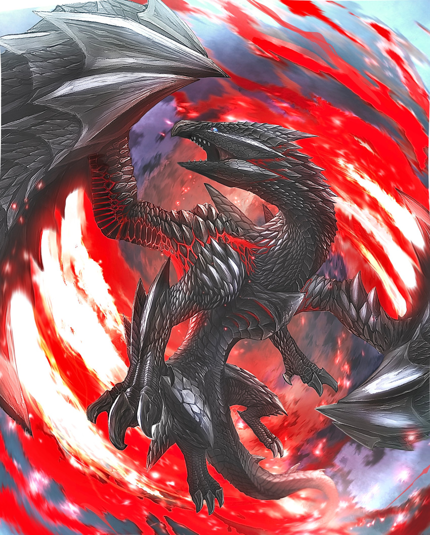 absurdres, claws, dragon, dragon_tail, dragon_wings, flying, highres, monster