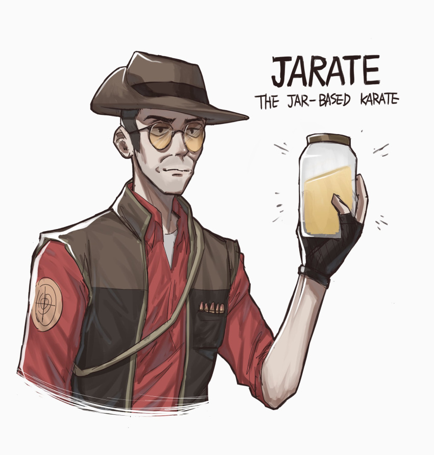 1boy, black_gloves, black_hair, brown_hat, brown_vest, bubionstrike, closed_mouth, collared_shirt
