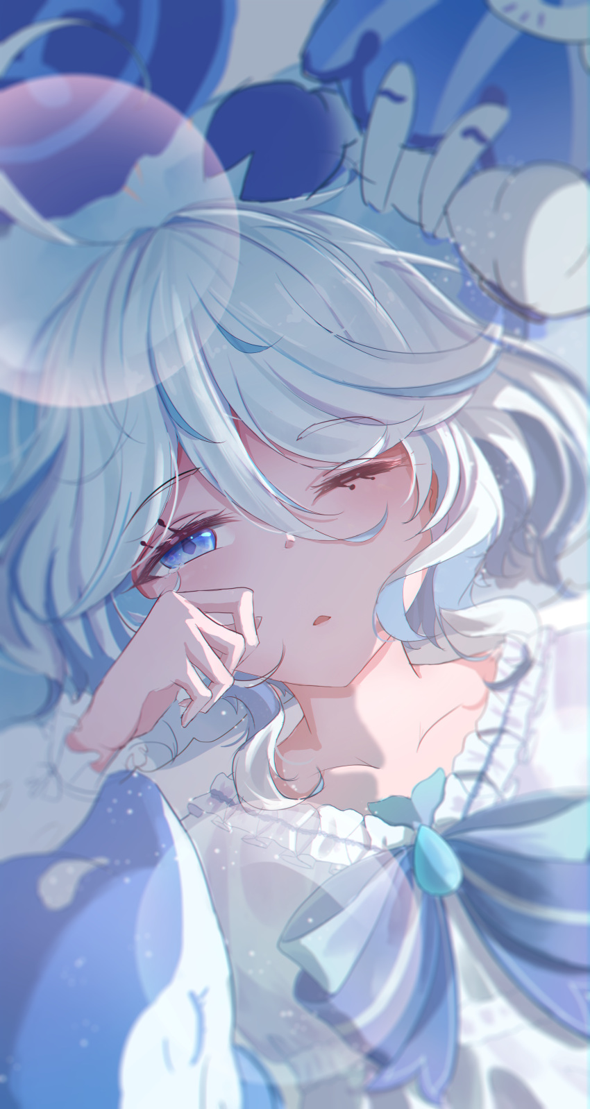 absurdres, ahoge, blue_eyes, blue_hair, drop-shaped_pupils, fengling_(moonsyz), furina_(genshin_impact), genshin_impact