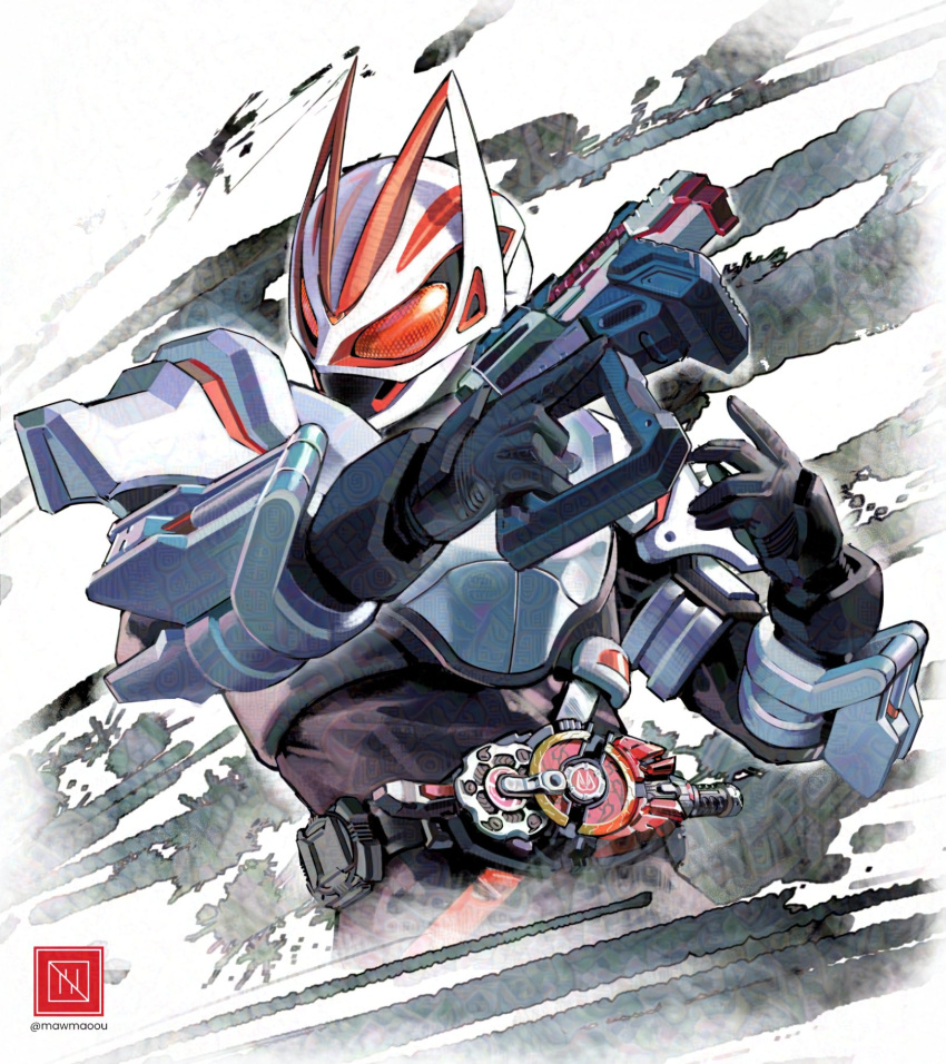 1boy, armor, black_bodysuit, bodysuit, boost_buckle, commentary, compound_eyes, desire_driver