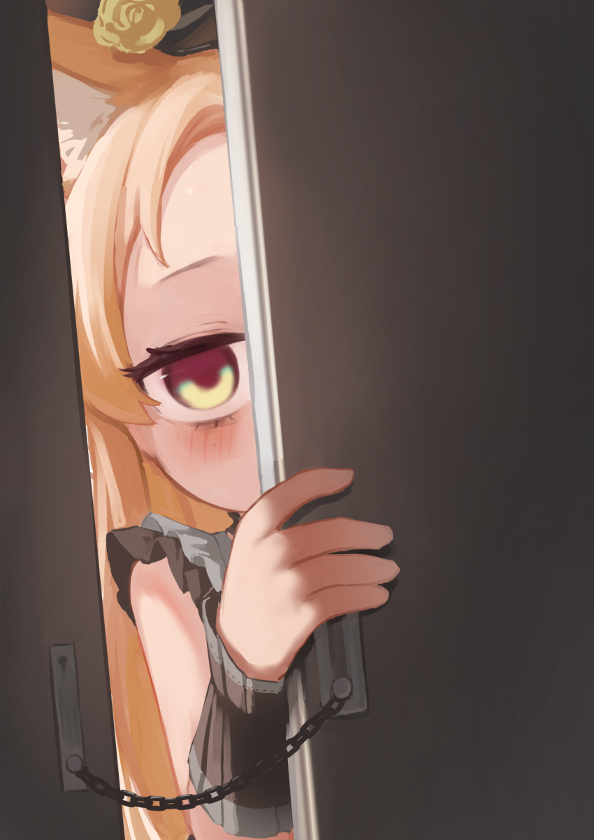 1girl, animal_ears, bags_under_eyes, blonde_hair, blue_archive, blush, chinese_commentary, commentary_request