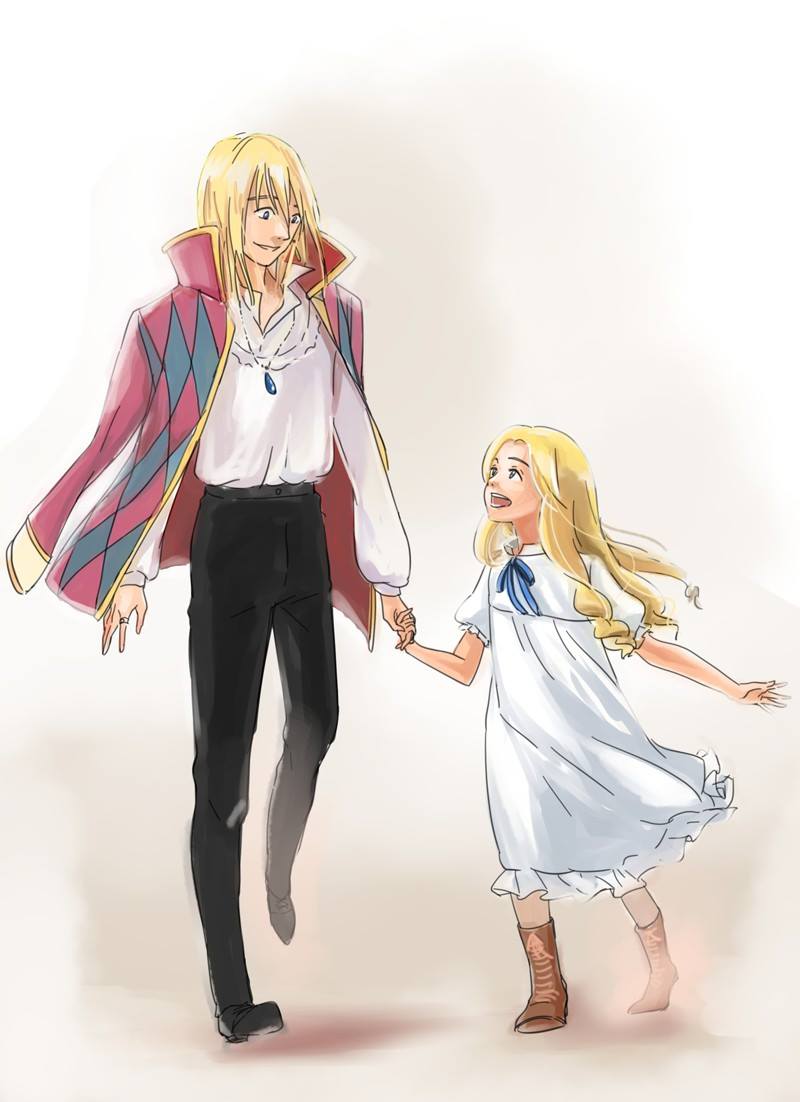 1boy, 1girl, black_footwear, black_pants, blonde_hair, blue_eyes, blue_gemstone, blue_ribbon