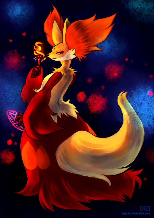 1other, animal_ears, body_fur, delphox, deviantart_username, fire, fox_ears, fox_tail