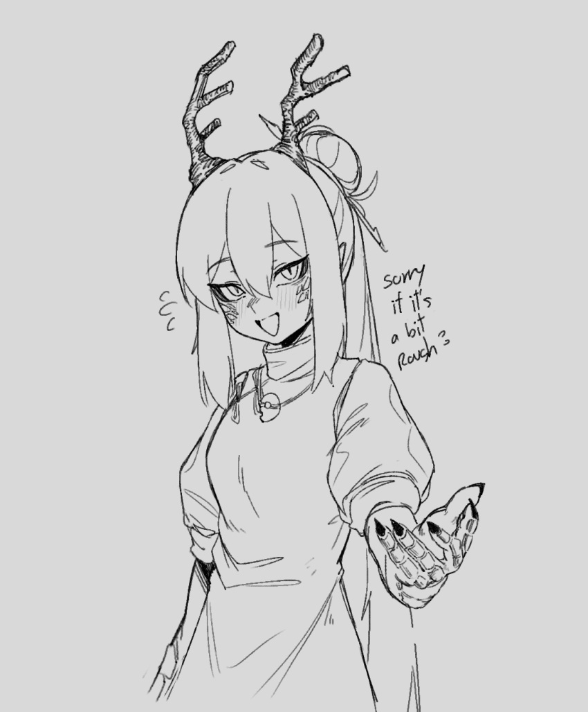 1girl, blush, breasts, claws, dragon_girl, dragon_horns, dungeons_&amp;_dragons, english_commentary