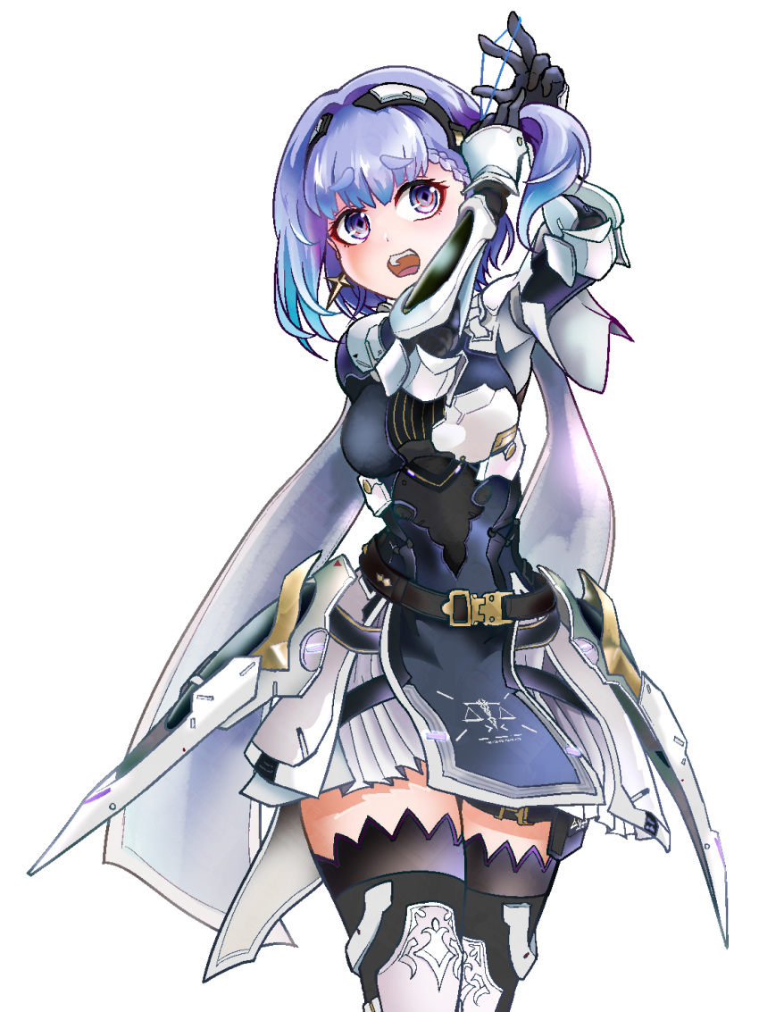 1girl, alisa:_echo_(pgr), alisa_(pgr), black_bodysuit, blue_hair, bodysuit, braid, braided_bangs