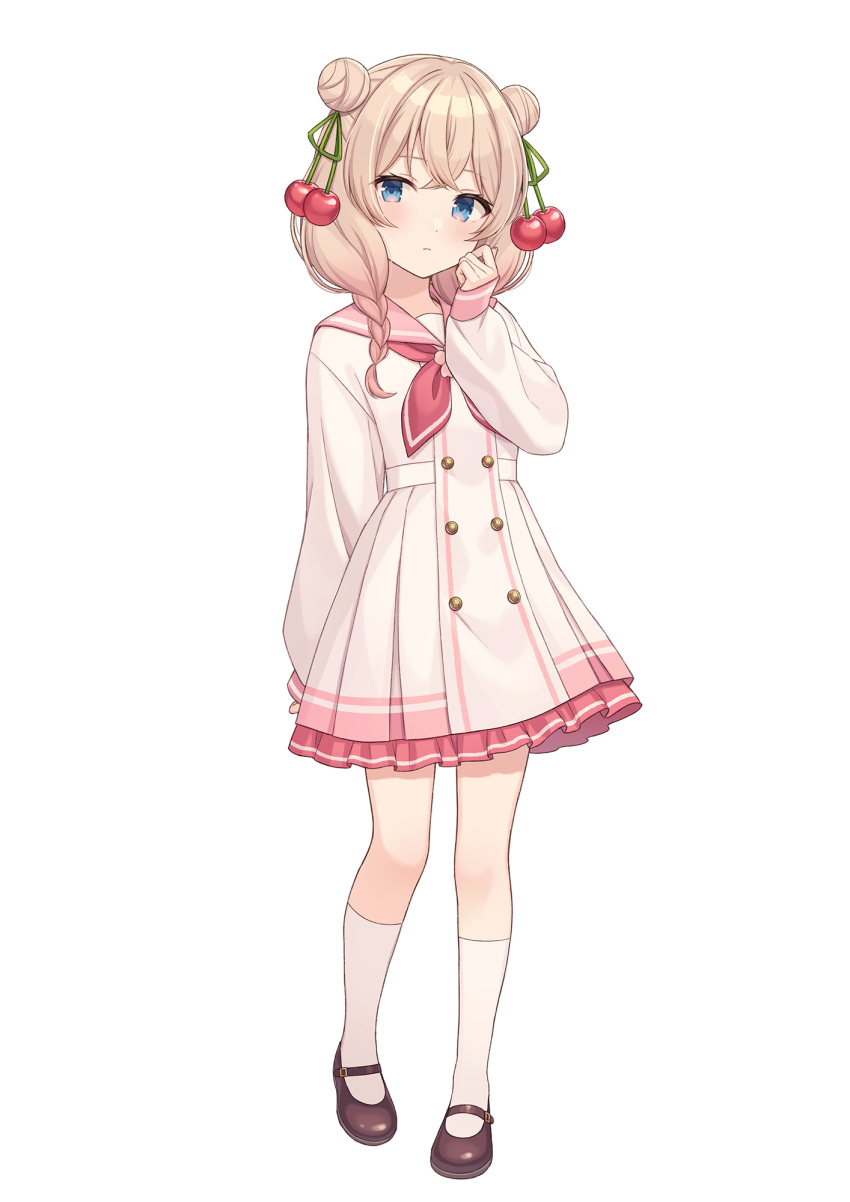 1girl, asumi_shuo, black_footwear, blonde_hair, blue_eyes, braid, child, closed_mouth