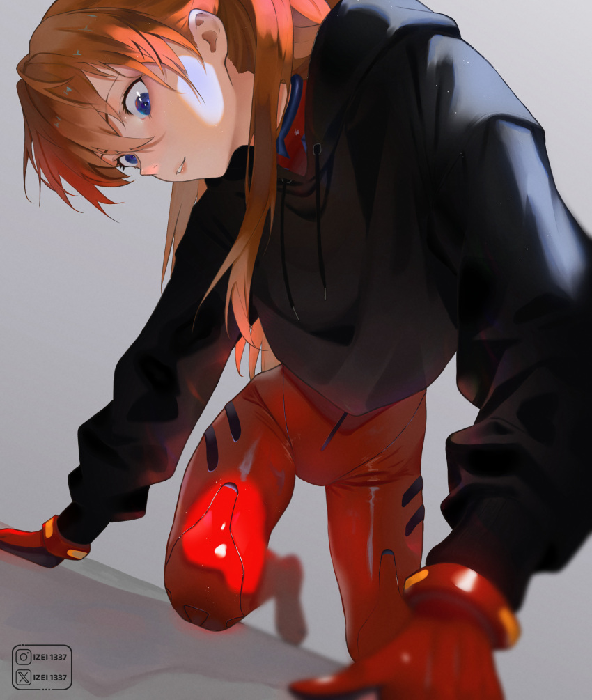 1girl, absurdres, artist_name, black_hoodie, blue_eyes, bodysuit, english_commentary, highres