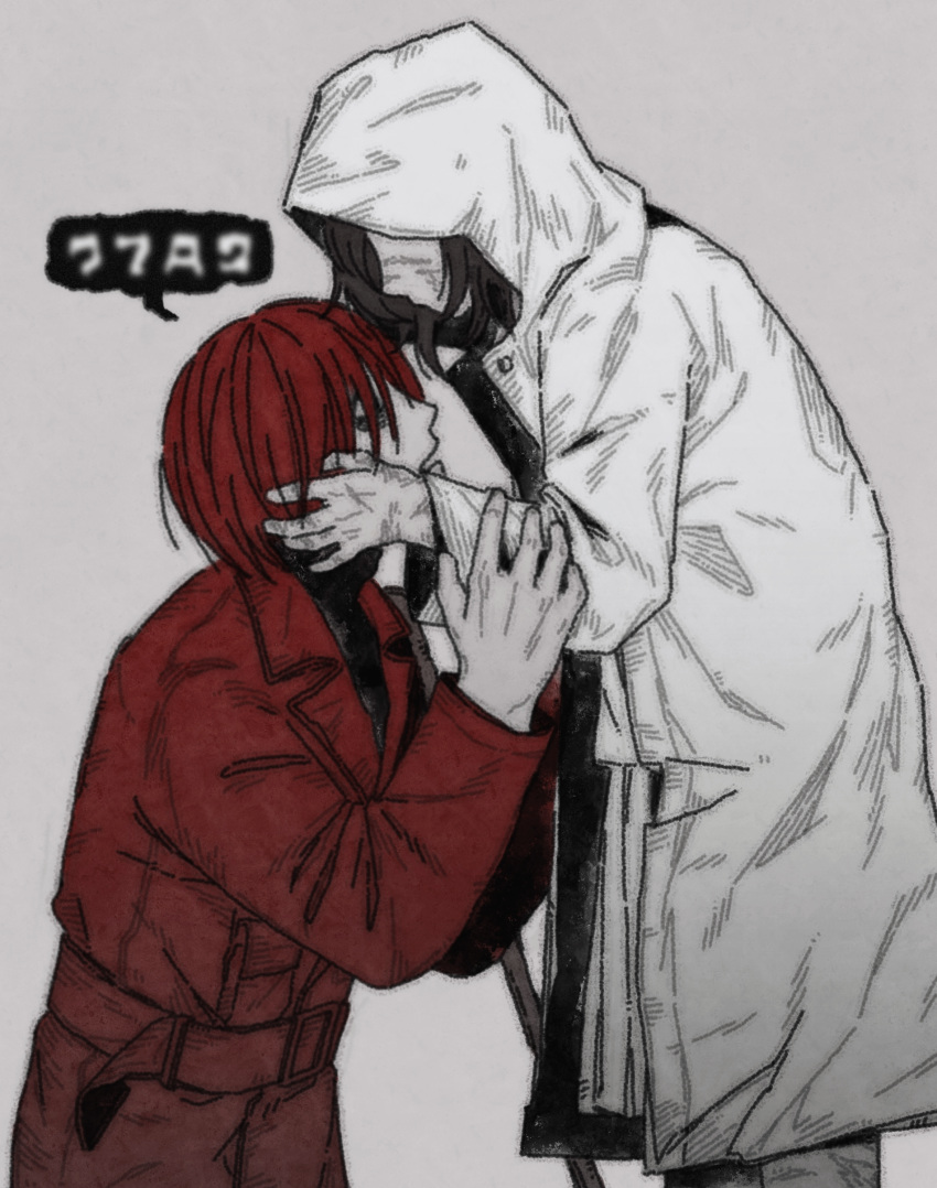 1boy, 1girl, absurdres, black_eyes, black_hair, chacha969, coat, crowbar