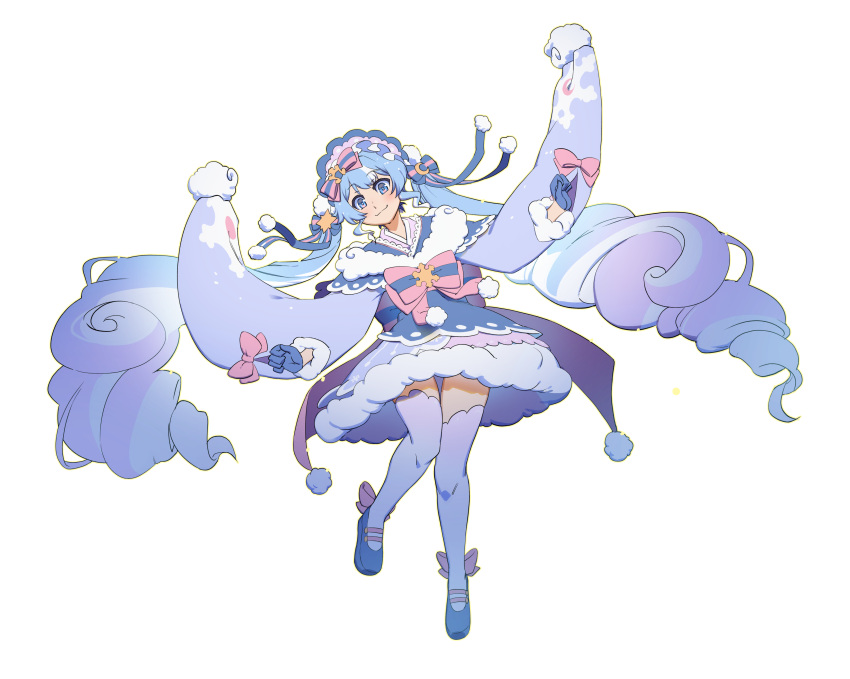 1girl, absurdres, blue_eyes, blue_hair, bonnet, dress, full_body, gradient_hair