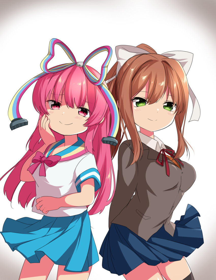 1girl, absurdres, aka_muffler_yamato, crossover, doki_doki_literature_club, giffany, gravity_falls, hair_ribbon