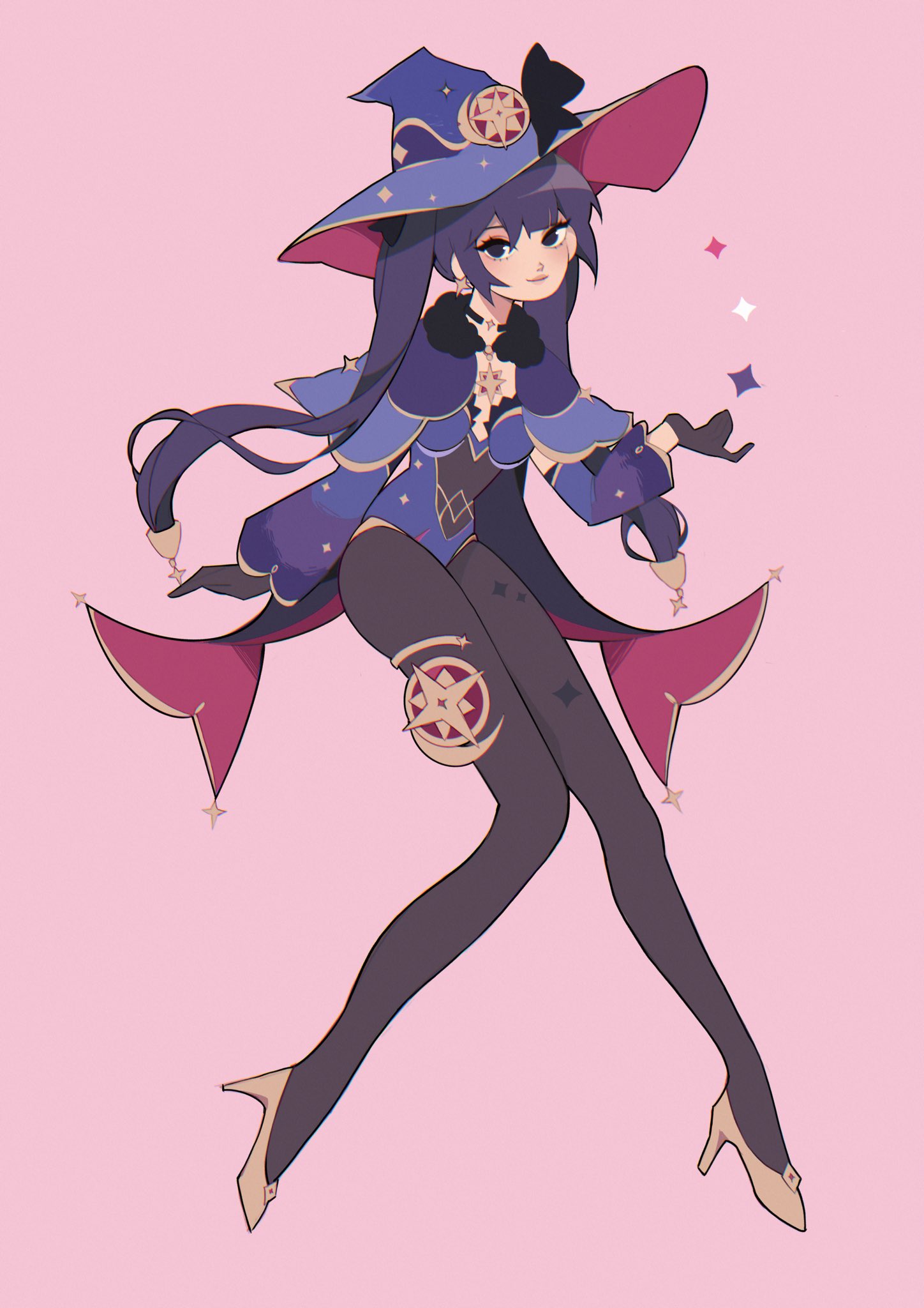 1girl, black_hair, black_pantyhose, blush, breasts, choker, detached_sleeves, genshin_impact