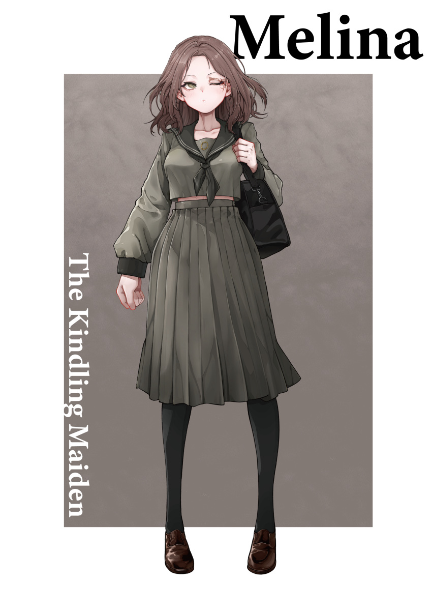 1girl, :o, absurdres, bag, black_bag, black_neckerchief, black_pantyhose, black_sailor_collar