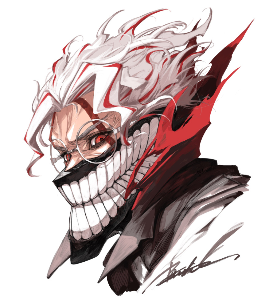 1boy, absurdres, alternate_form, black_jacket, clenched_teeth, commentary, dandadan, facial_mark