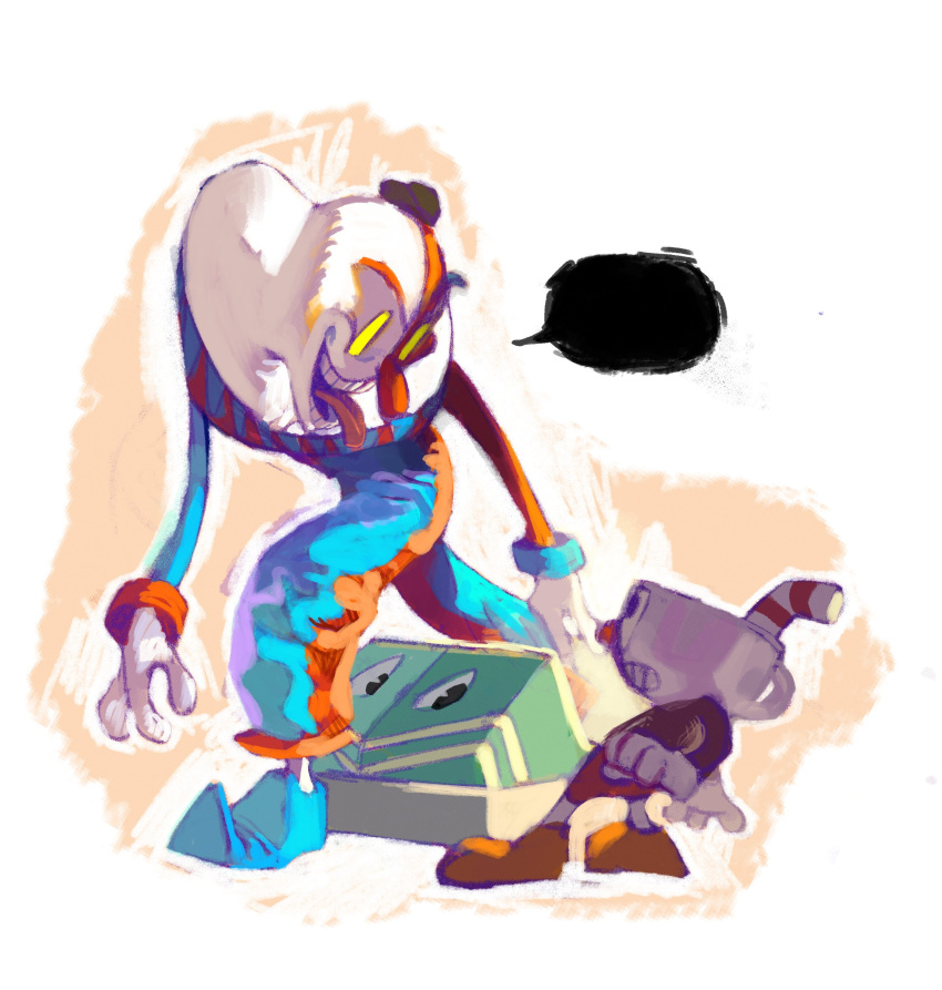 2boys, absurdres, beppi_the_clown, bumper_car, clown, cuphead, cuphead_(game), doi_m2000