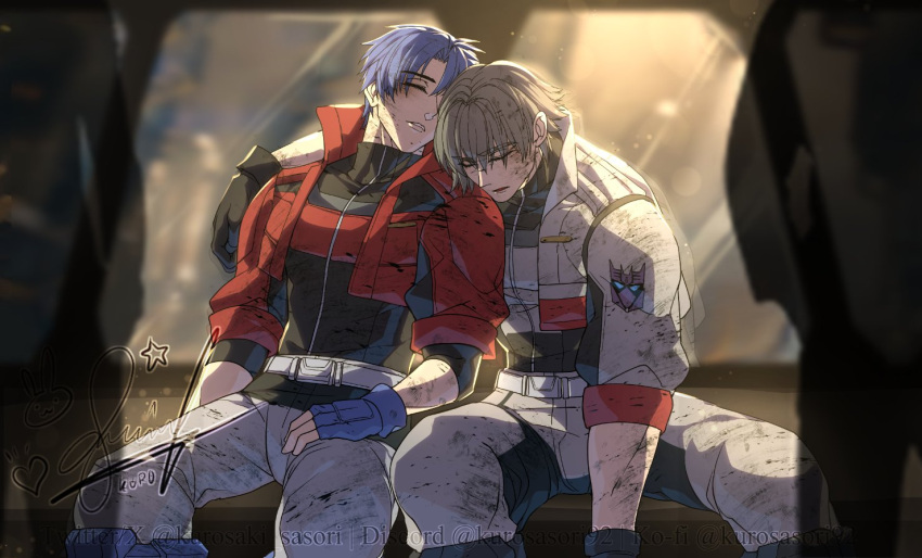 2boys, artist_name, black_gloves, blue_gloves, blue_hair, closed_eyes, decepticon, discord_username