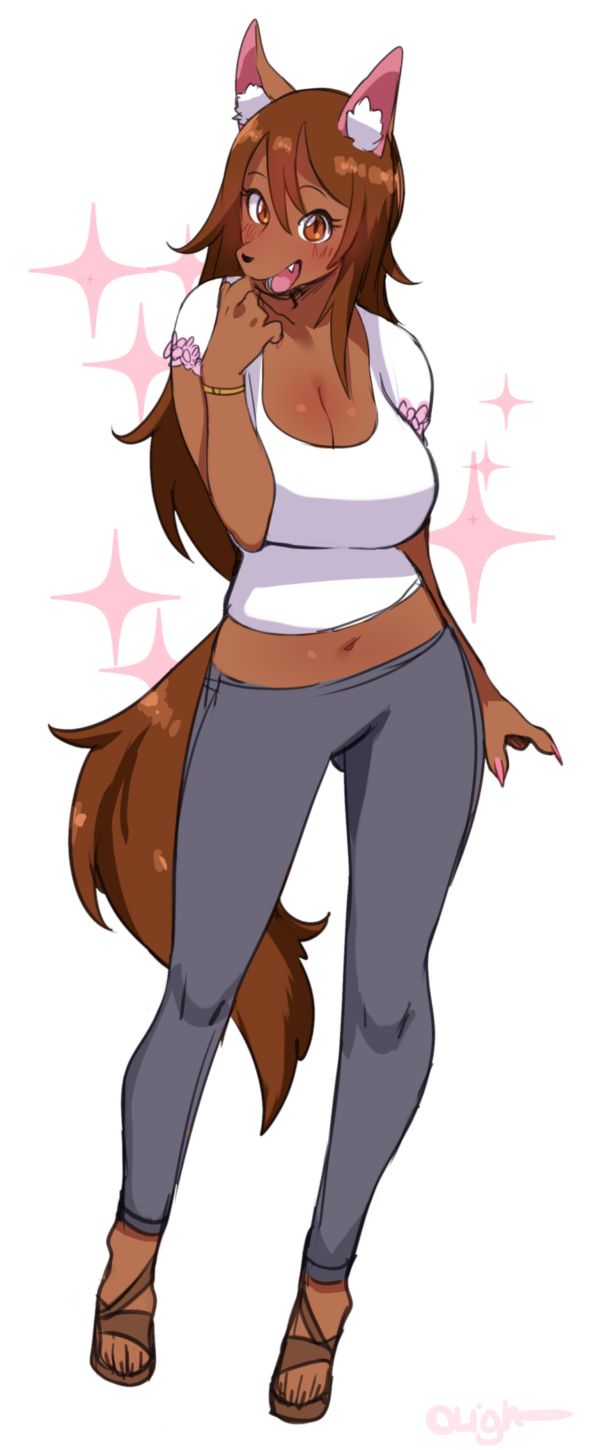 0lightsource, absurdres, angel, angel_(lightsource), animal_ears, breasts, denim, dog_ears, dog_girl, dog_tail, furry, furry_female, highres, jeans, original, pants, tail