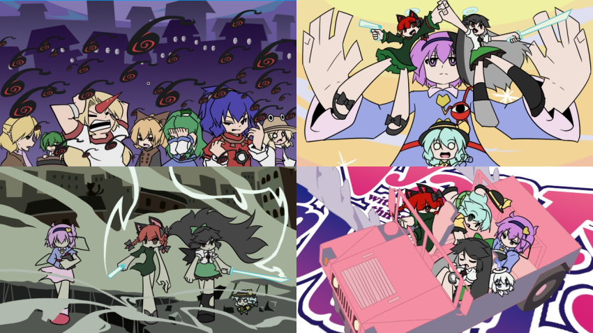 chen, ghost_(psg), horn, hoshiguma_yuugi, hummer, kaenbyou_rin, kisume, kochiya_sanae