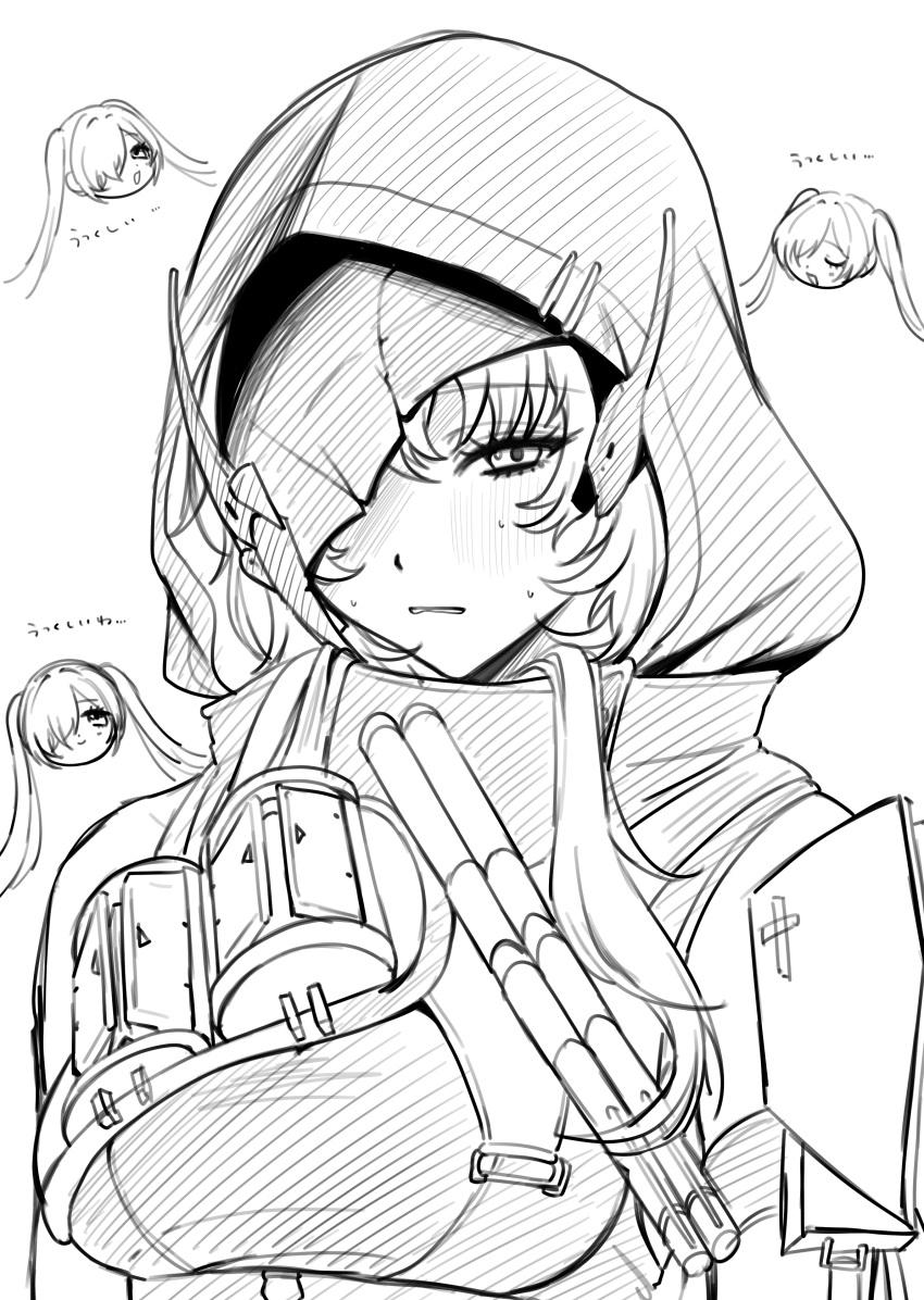 2girls, absurdres, blush, broken_mask, chibi, cinderella_(nikke), cloak, goddess_of_victory:_nikke