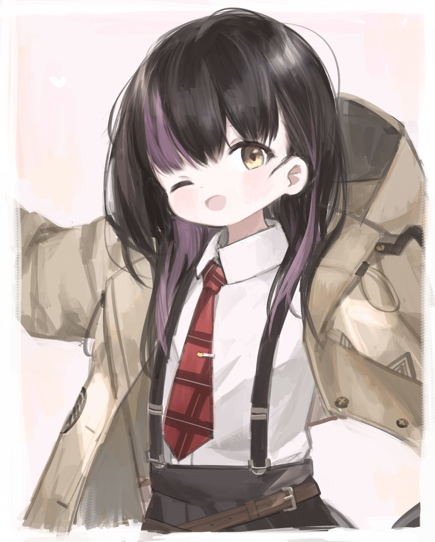 1girl, absurdres, affinity_line, bad_id, bad_twitter_id, black_hair, brown_coat, coat
