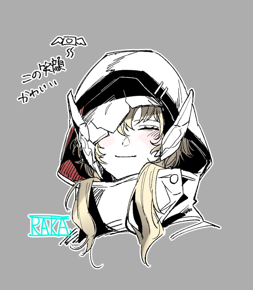 1girl, black_cloak, blonde_hair, blush, broken_mask, cloak, closed_eyes, goddess_of_victory:_nikke