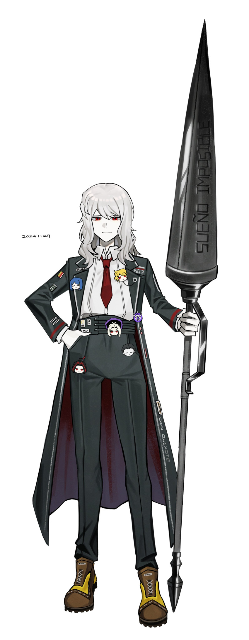 1boy, absurdres, asdf1211950, barber_(project_moon), bari_(project_moon), black_coat, black_pants, boots